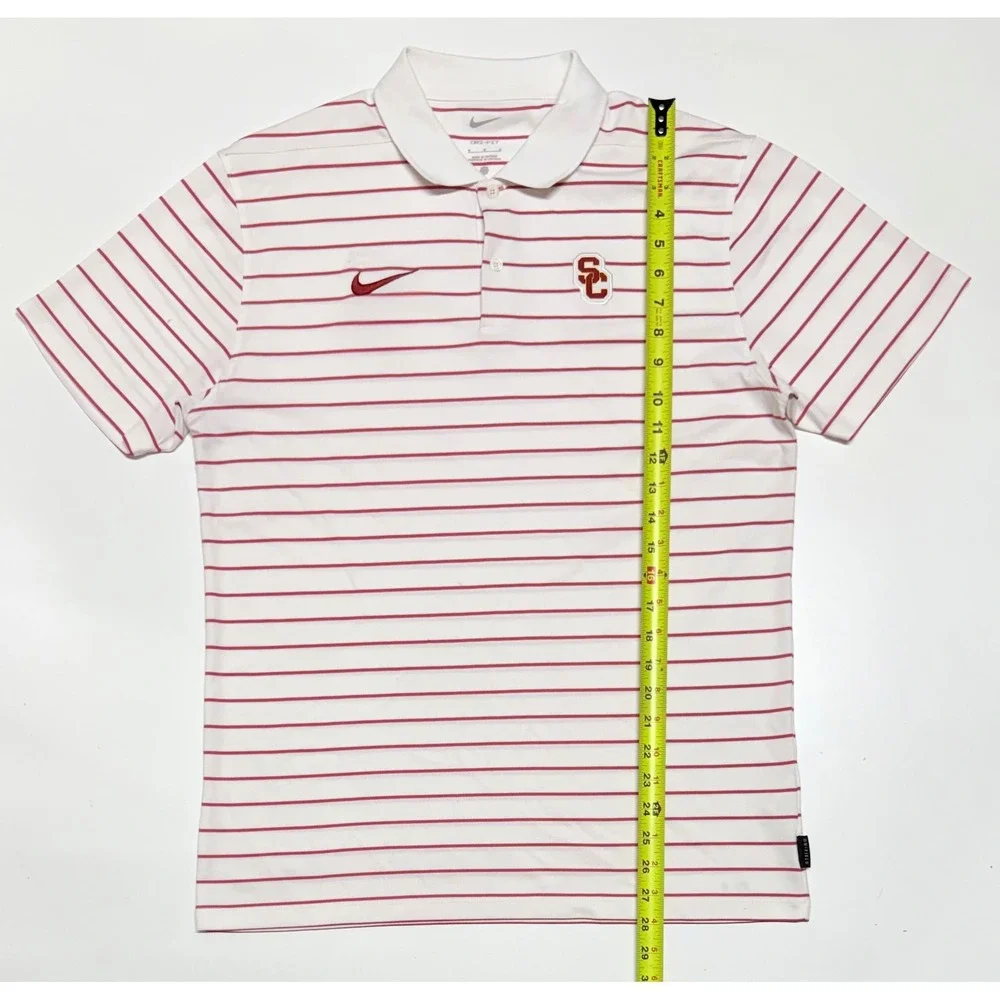 Nike USC Trojans Dri-FIT Polo Shirt Mens Medium White Red Striped NCAA Golf